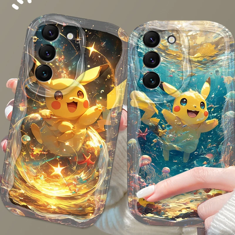 P-Poke M-Mon P-Pikachu Cute For Samsung S24 S23 S21 S20 Ultra Plus FE A73 A72 A71 A51 A31 A05S A05 A04 5G Wave Oil Back