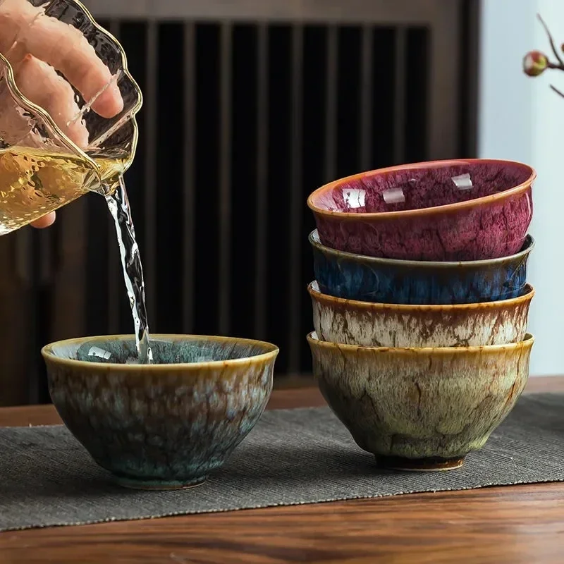 Kiln change Five Elements Cup Metal, Wood, Water, Fire and Earth Household Large Tea Set China Kung Fu Teaware Ceramic Gift