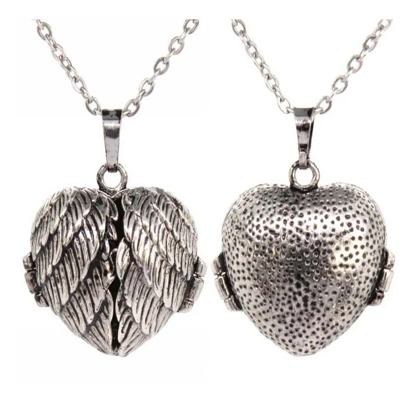 

Vintage Heart Locket Crystal Stone Pendant Necklace For Women Natural Amethyst Rose Quartz Stone Pendants Silver Chain Jewelry