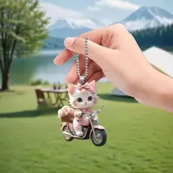 Cute Animal 2D Flat Acrylic Keychain Backpack Car Hanging Ornament Keyring Pendant Adorable Cat Dog Key Chain Accessories