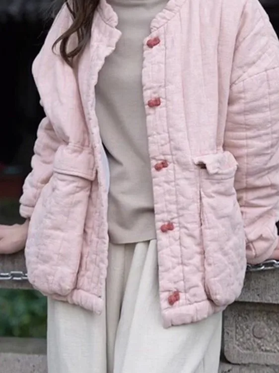 Bawełniana flanela lub płaszcz Odzież damska Bawełniana kurtka puchowa Nowa chińska stylizacja Zimowa ocieplana długa kurtka z wysokim kołnierzem