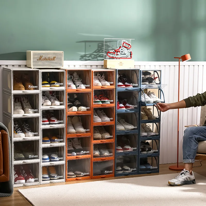 Tiktok drawout shoe box superimposed with dust-proof transparent shoe storage box high heels basketball shoe cabinet plastic