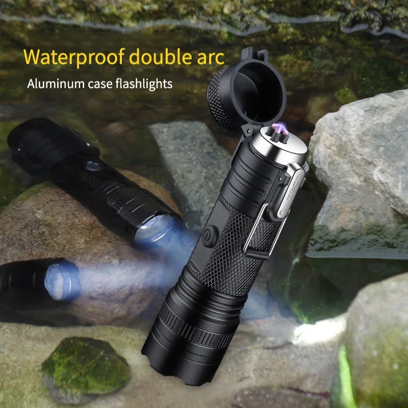 

Outdoor Camping Lighting Strong Light Flashlight Long Time Sealed Waterproof Rechargeable Double Arc Lighter