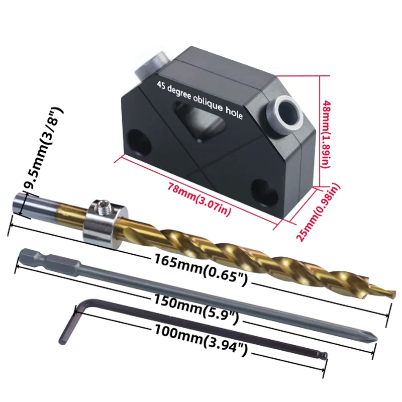 AEE6-Pocket Hole Jig Kit-45 °   Punch Locator มุมงานไม้เครื่องมือรูสกรู JIG Positioner เจาะ Dowel เจาะคู่มือช่างไม้