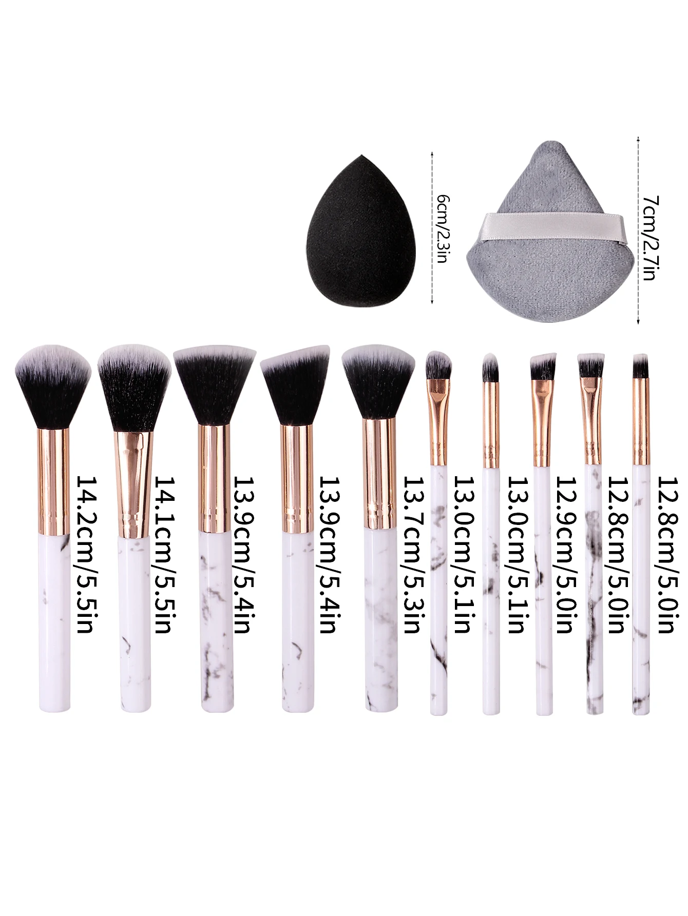 10 pincel de maquiagem branco, pincel de base sintético de qualidade, pincel de sombra, conjunto de esponja de maquiagem para mulheres, ferramentas