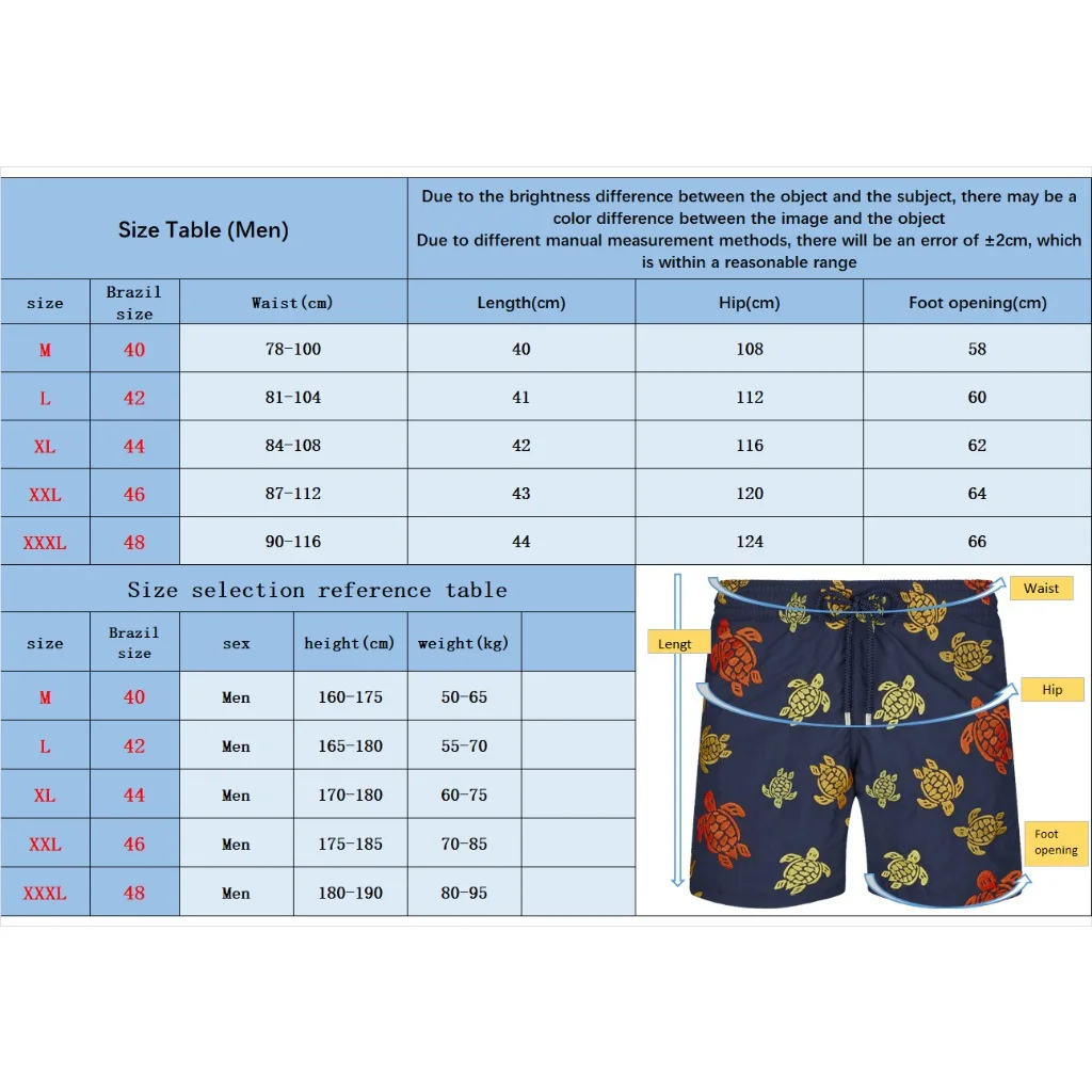 Men’s Fashionable Turtle Brand Swim pants Four Sides Elastic Waterproof Quick- dry Beach Pants Outdoor Board Shorts Lined