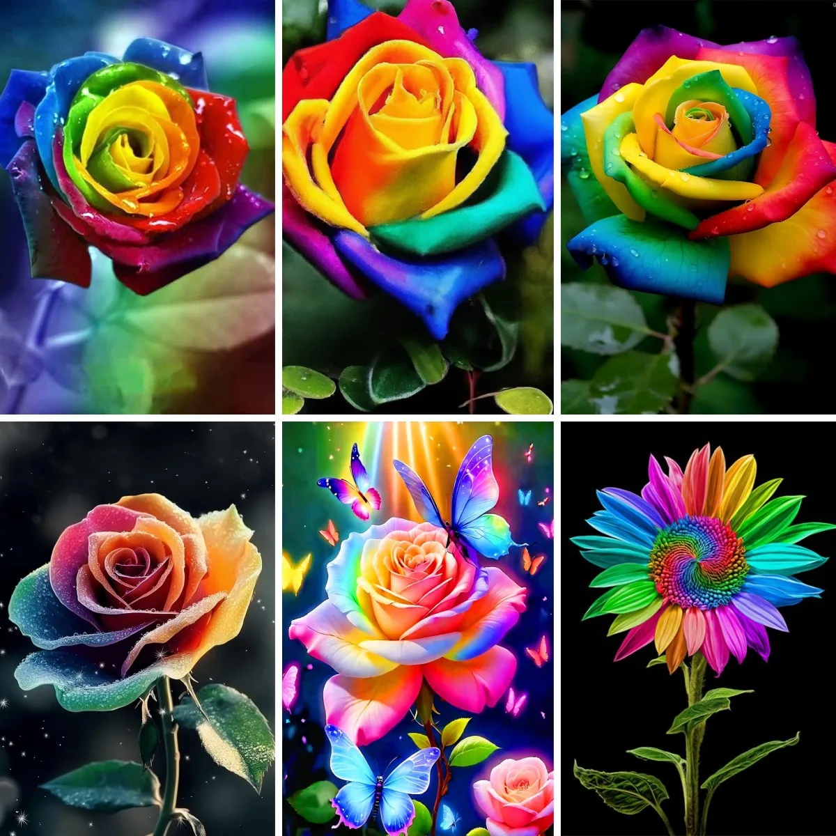 Rainbow Rose Design Diamond Art Kits for Adults , Eye Catching Modern Wall Décor , Personalized Gift, Rose Lover Gift