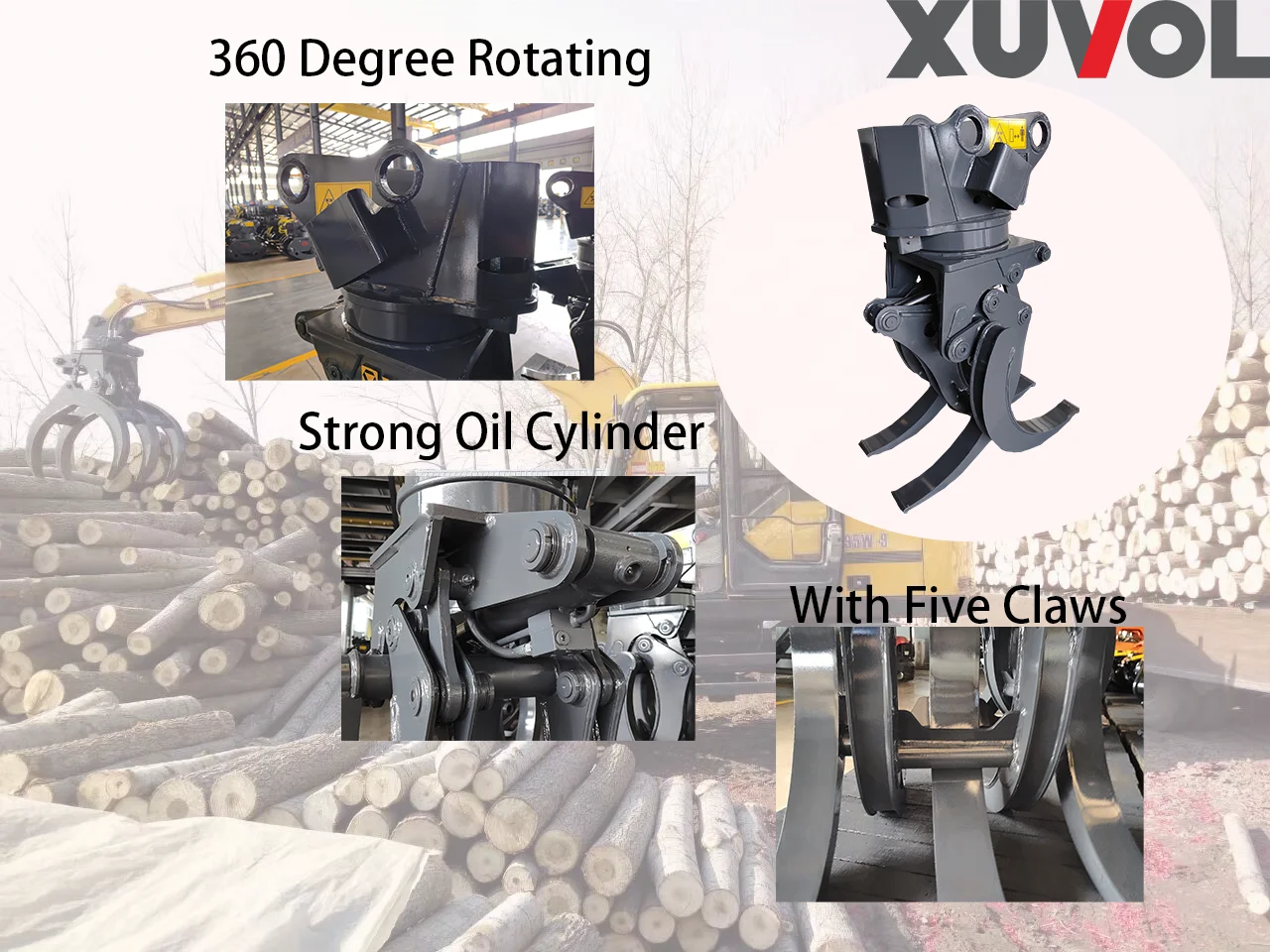 XUVOL WYJ100Z  Hydraulic Rotating Grapples 5 To 9 Ton Excavator Grapple With Motor For Farms Suger Cane Grapple