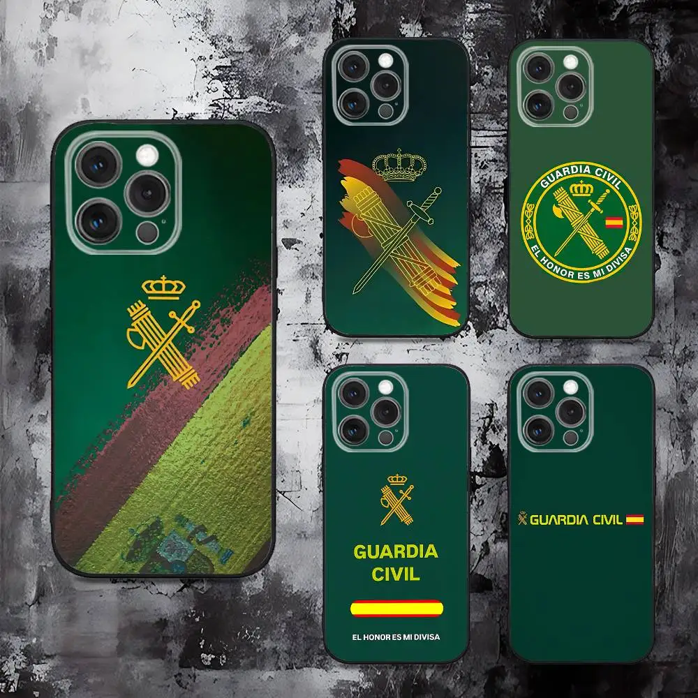 

Spanish Guard Civil Emblem Phone Case For iPhone 16,15,14,13,12,11,Pro,Max,Plus,X,XS,SE,E,Mini,Soft Silicone Black Case
