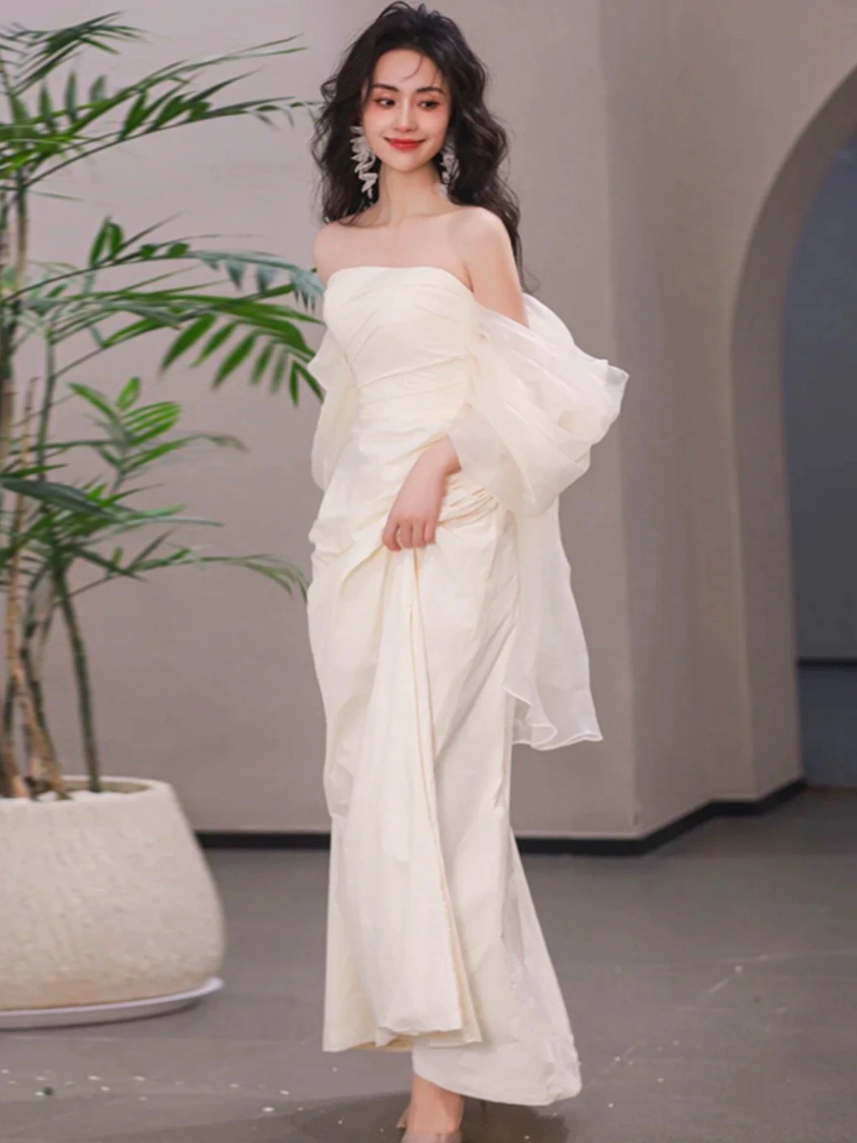 

plus Size Bridal Gown with Strap Korean Sle High Waist A-Line Skirt Long Dr for Wedding Ceremony Ele Luxury out Door