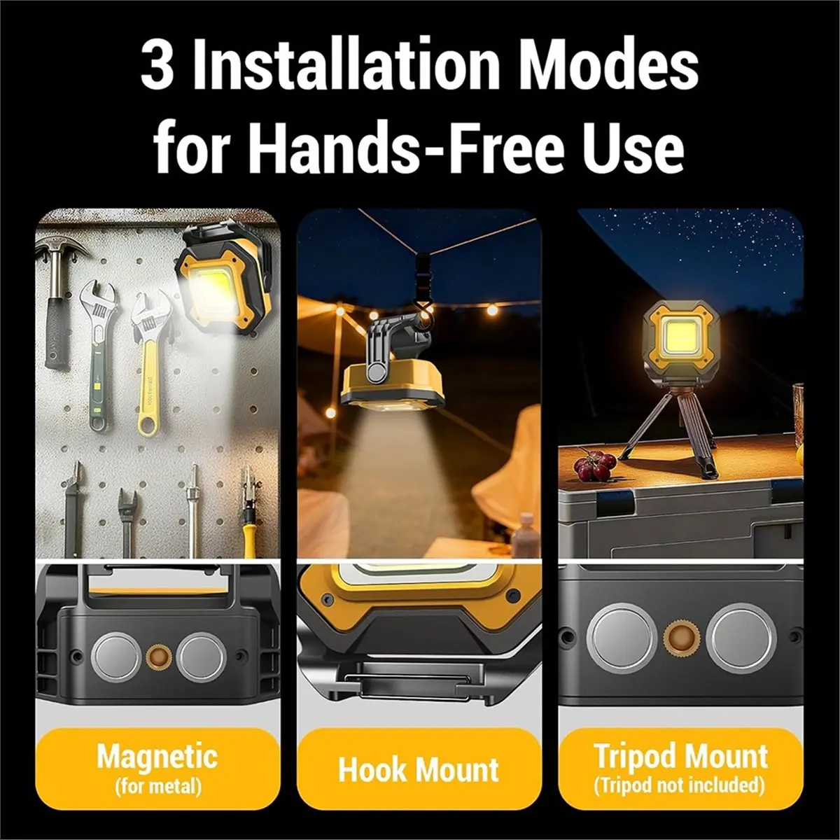 DT81 Rechargeable LED Work Light 6000mAh, 16H Cordless Magnetic Flashlight, IPX5, 360° Rotate Lamp Camping Lantern
