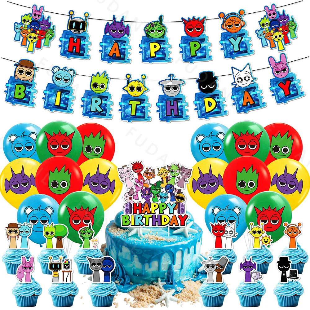 Incrediboxes-Sprunki Thema Kindergeburtstag Party Dekoration Latex Ballons Hintergrund Kuchen Topper Babyparty Banner Zubehör