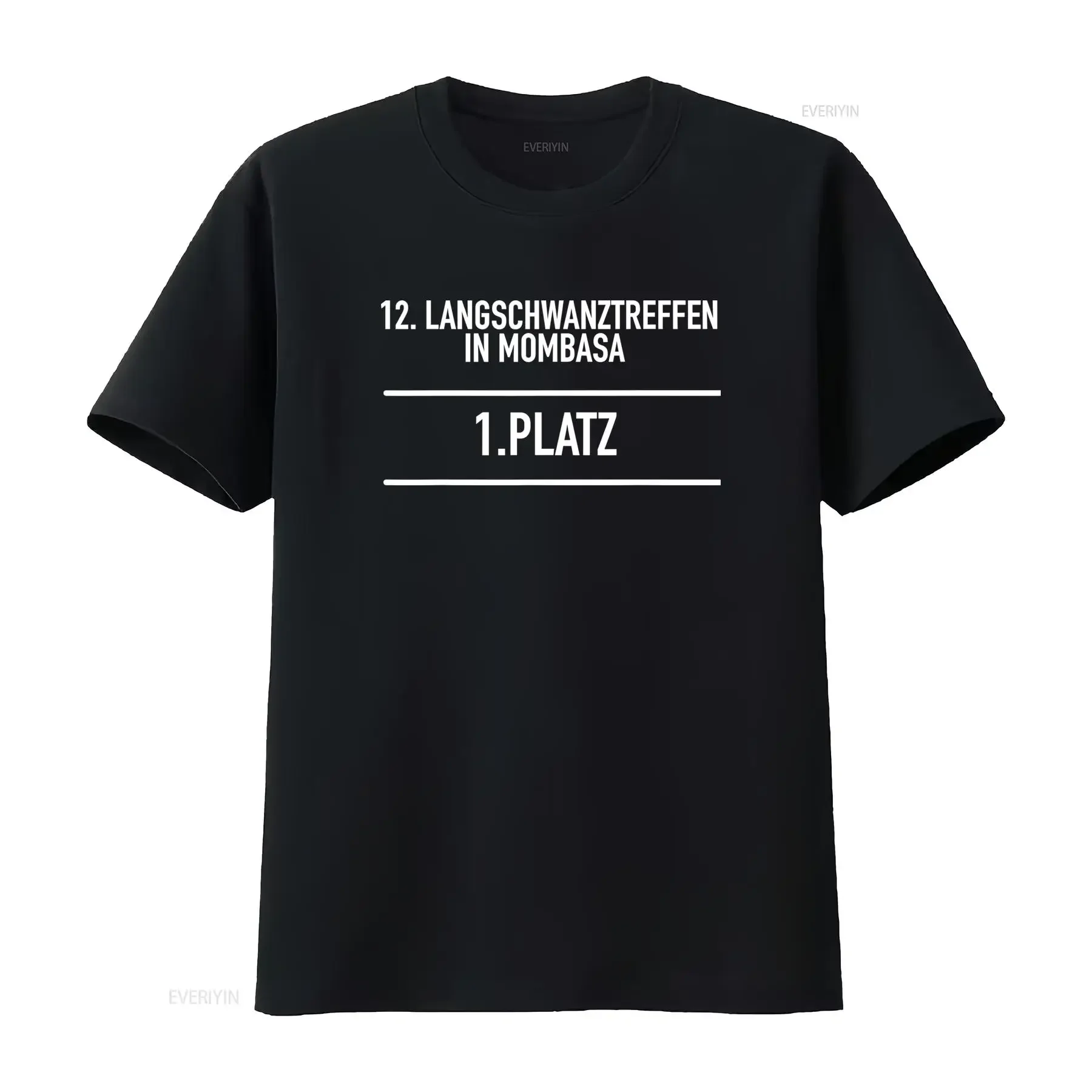 Schwarzes Herren T Shirt mit wei?em Mombasa Langschwanz Treffen Print Atmungsaktiv Ganzjahres l?ssige regul?re Passform