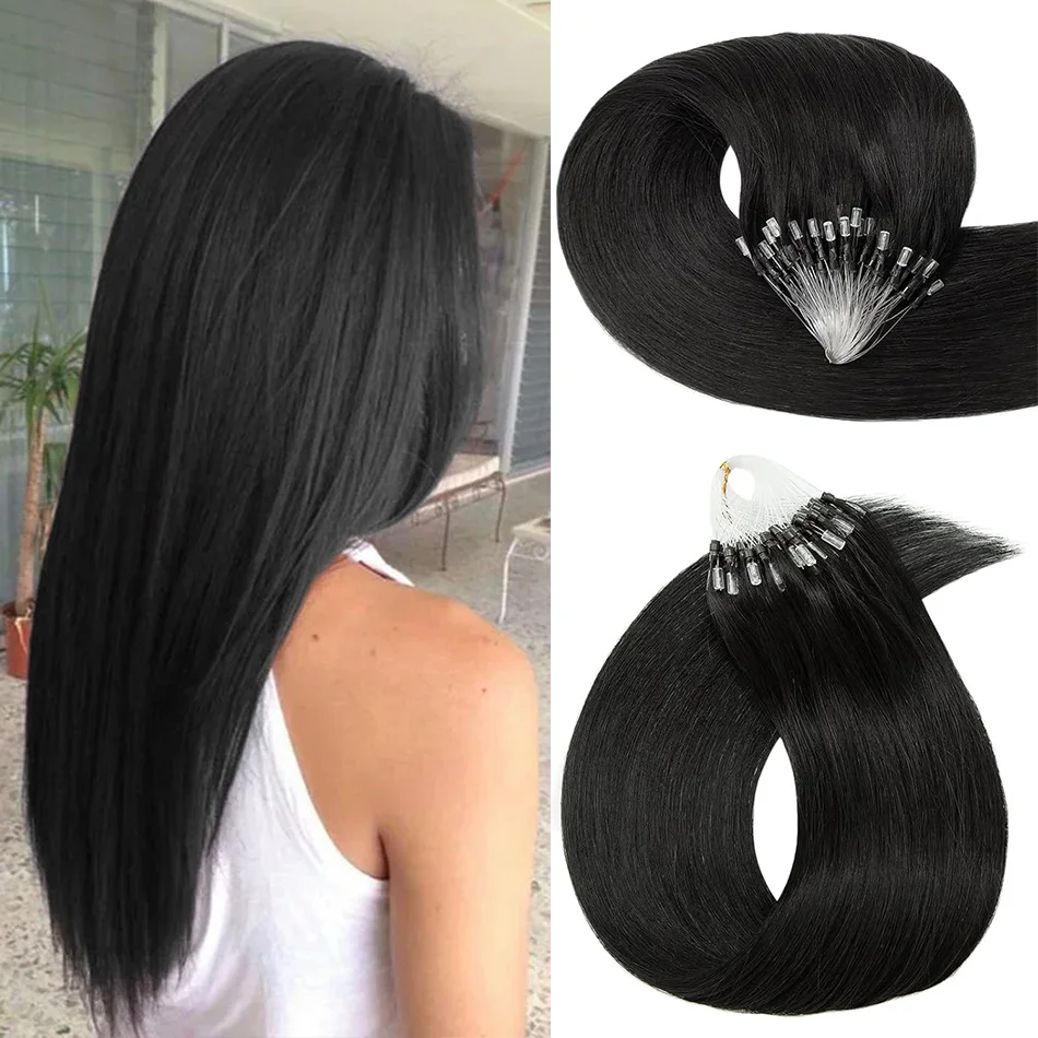 

Человеческие волосы Micrlinks, шелковистые прямые кератиновые капсулы, наращивание волос с микропетлями для женщин, двойной рисунок, натуральный черный, здоровый конец