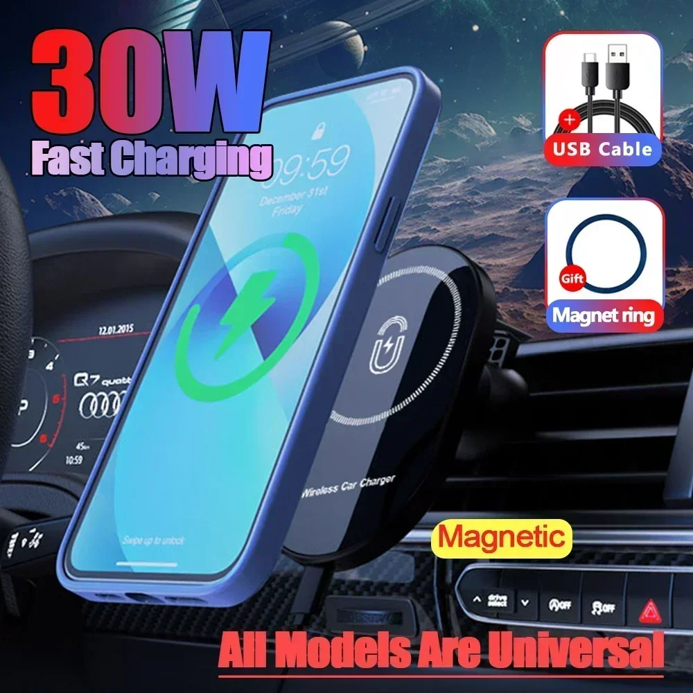 Upgradsed 30W Magnetic Car Wireless Charger Air Vent Phone Holder for iPhone 16 15 14 13 Pro Max Mini Car Fast Charging Station