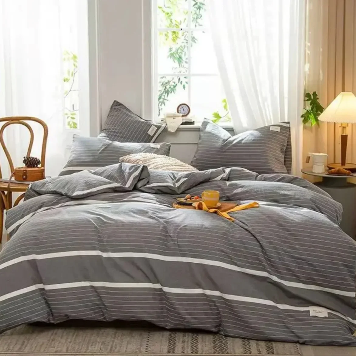 Class A unprinted cotton yarn-dyed washed cotton lattice four-piece set simple manufacturer supply bedding pure cotton quilt