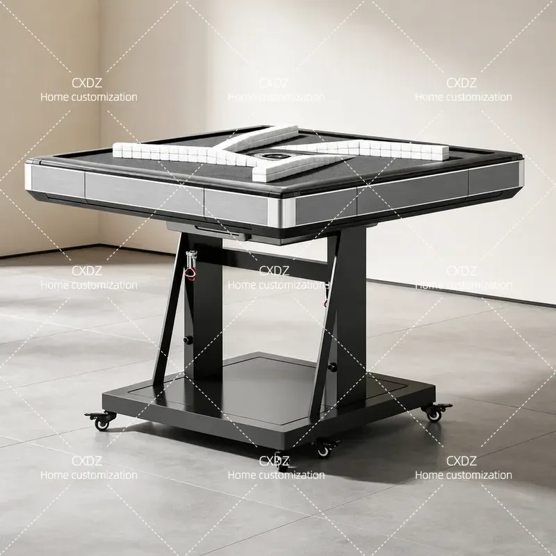 Double Folding Fully Automatic Mahjong Table Dual Purpose Dining Table with Roller Coaster Design for Home Use