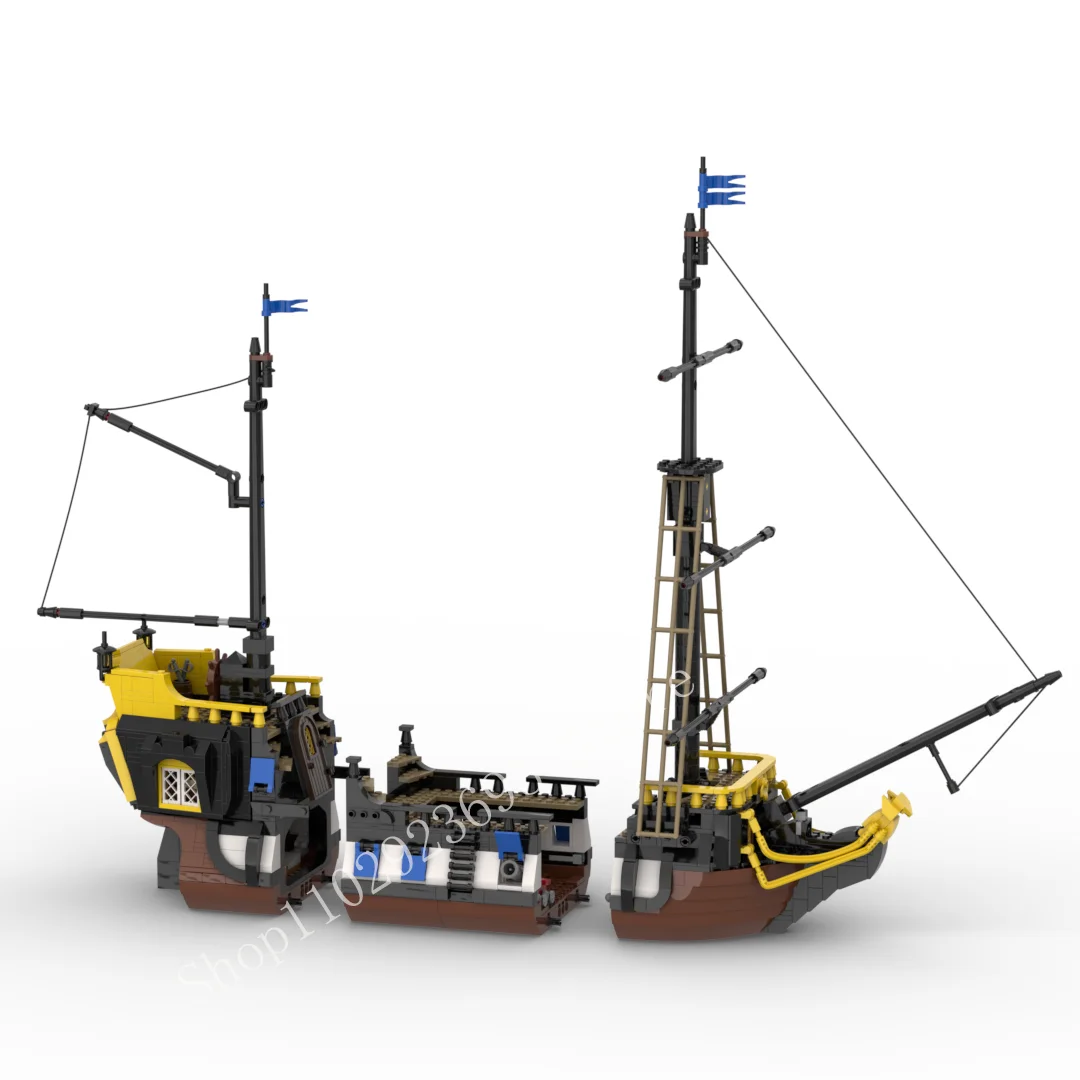 1131PCS MOC Building Blocks Royal Navy Warship Model Pirate Ship Exploration Bricks Modular Privateer Frigate Children Toy Gift