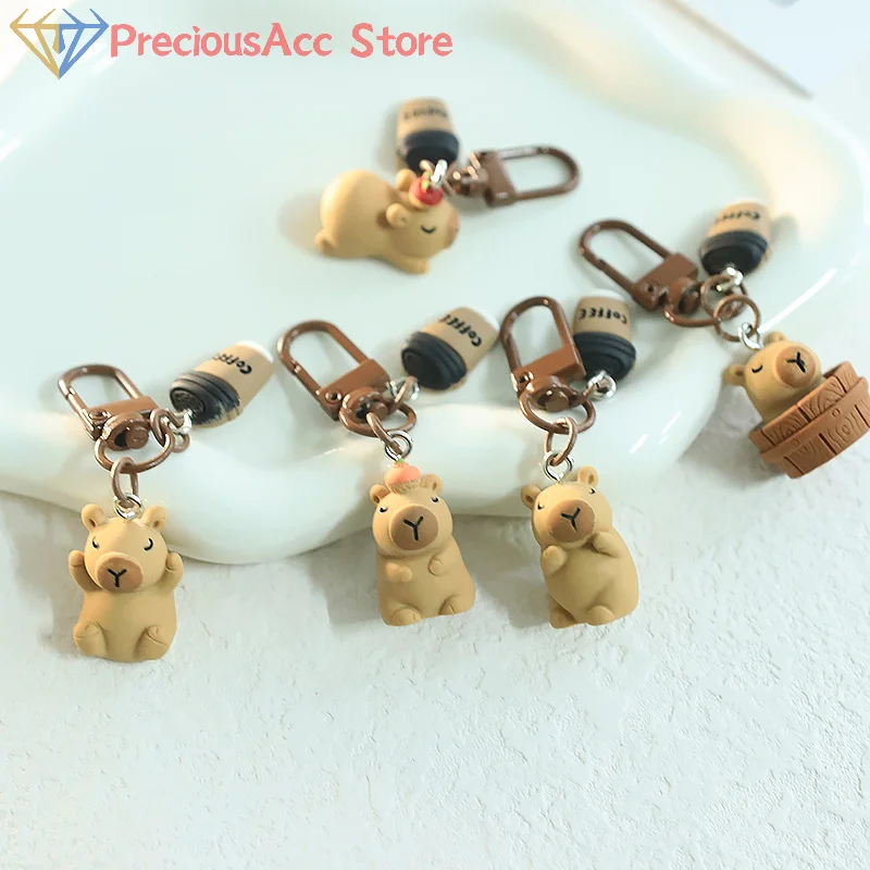 Resin Coffe Capybara Keychain Funny Capibara Bag Hanging Cute Funny Fashion Anime Keyring Mobile Phone Hanging Accessories