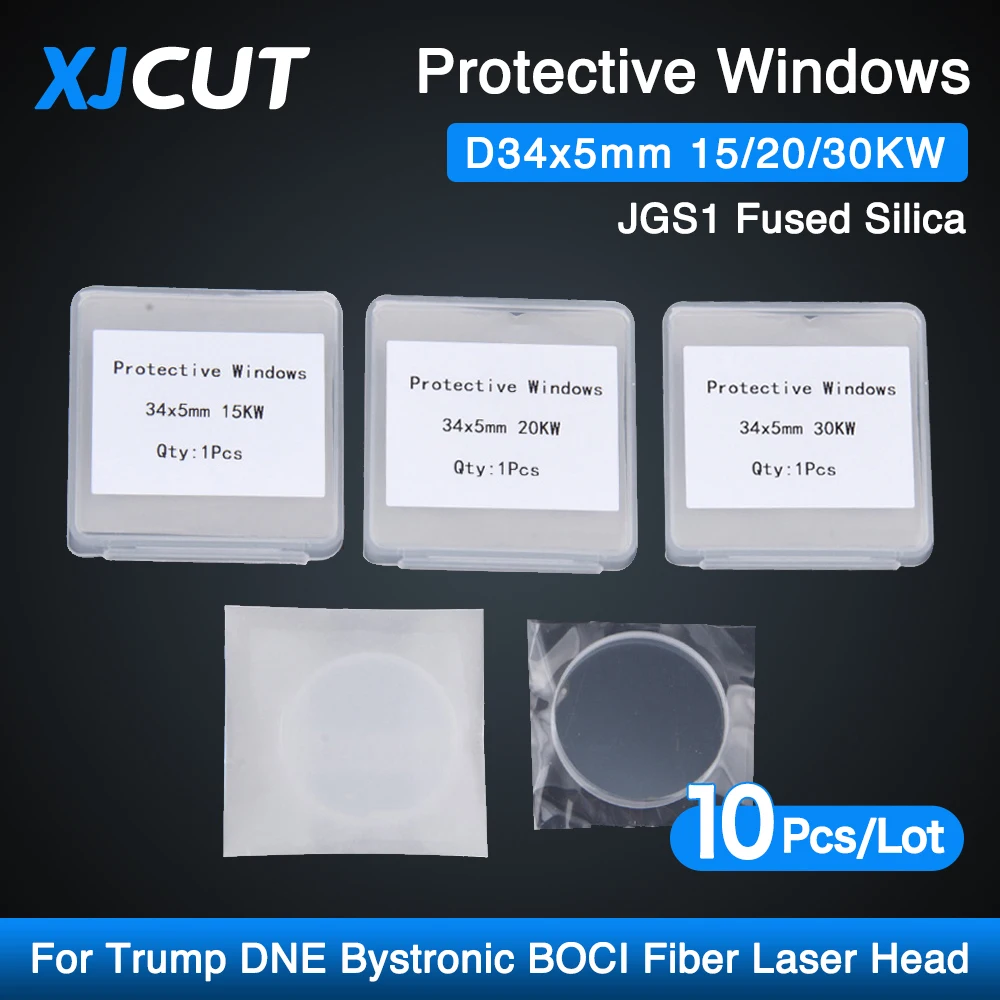 

XJCUT 10Pcs/Lot Protective Windows/Lens 34*5mm 15KW 20KW 30KW Optical Lens For BOCI Fiber Laser Cutting Head