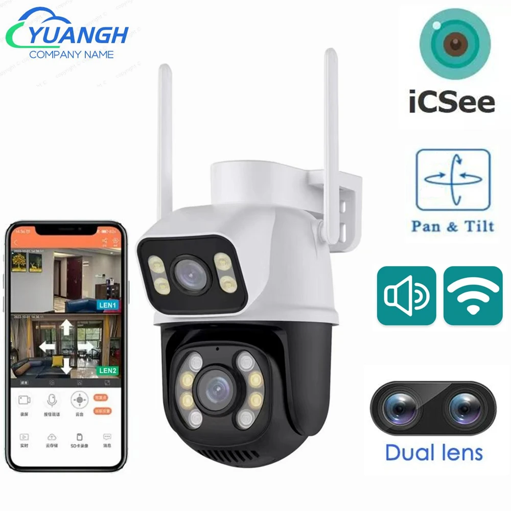 6MP ICSee Outdoor Dual Lens WIFI Camera CCTV Color Night Vision Wireless Speed Dome Security Protection IP Camera