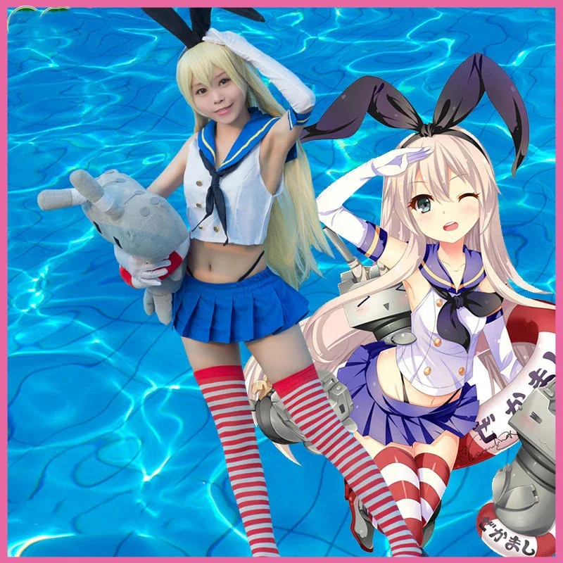 Anime Kantai Collection Kancolle Fleet Girls Kanmusu Shimakaze Cosplay Costume Sailor Suit For Women Sexy Summer Dress Full Set