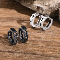 Hollow Cross Hoop Earrings for Men Boys,Stainless Steel Geometric  Huggies Earrings,Punk Cool Jewelry Gifts