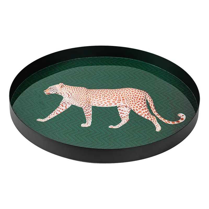 

Cross-border creative metal jewelry leopard disc porch jewelry storage tray desktop cosmetics decoration tray