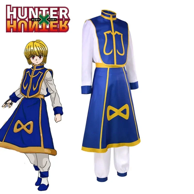 SN88 Anime Manga Hunter x Hunter Kurapika Costume Cosplay Parrucca Dita Anelli Orecchini a catena Uniformi Anime Festa di Halloween O * # 2@5