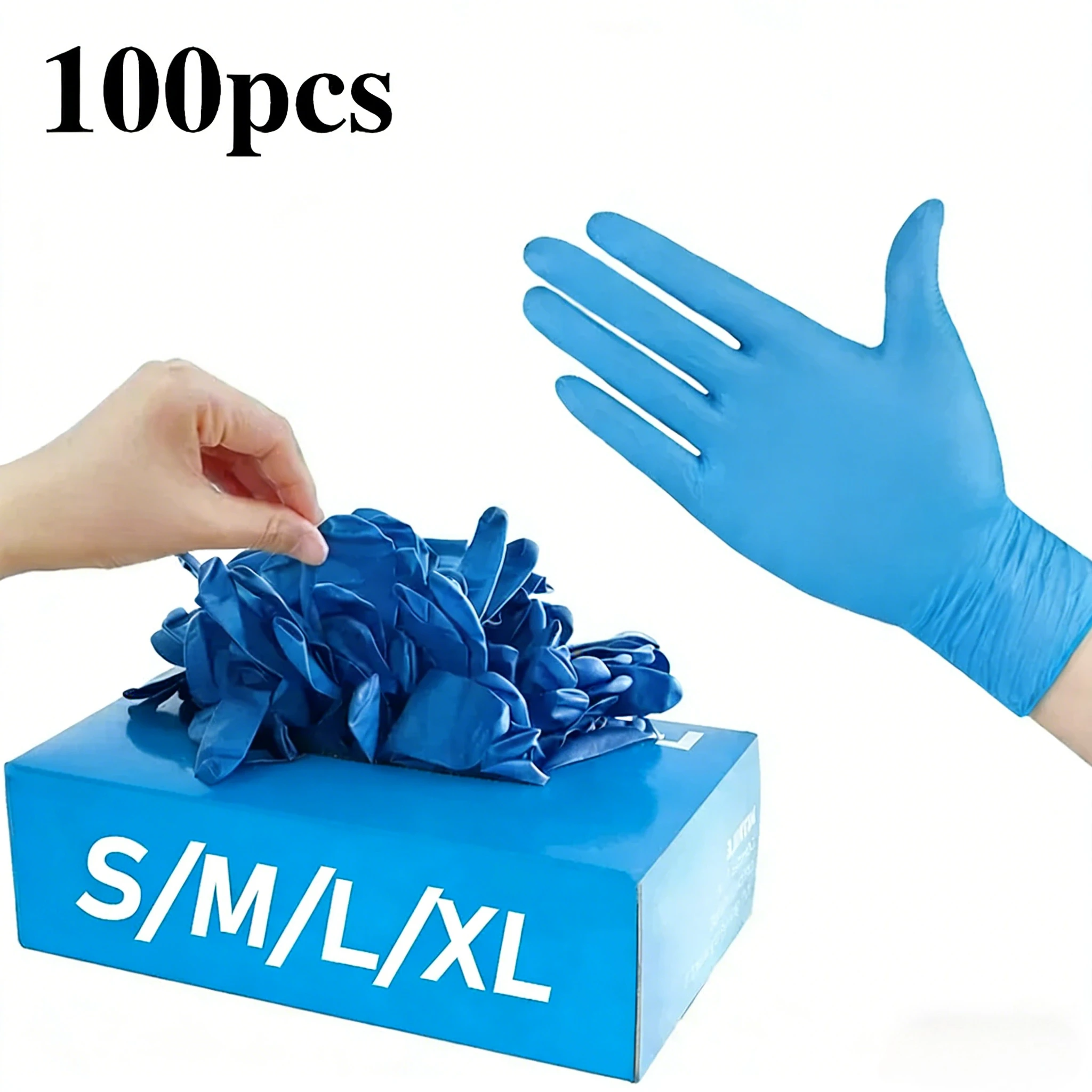100PCS Blue Nitrile Gloves Disposable Waterproof Blue Gloves Kitchen Dishwashing Pet Bathing Beauty Hair Styling Tools Gloves