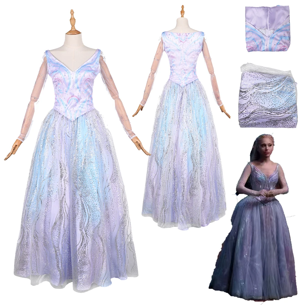 

2025 Movie Wicked Cosplay Glinda Dress Clothes For Women Adult Party Disguise Outfits Suits Halloween Costume Carnival Roleplay