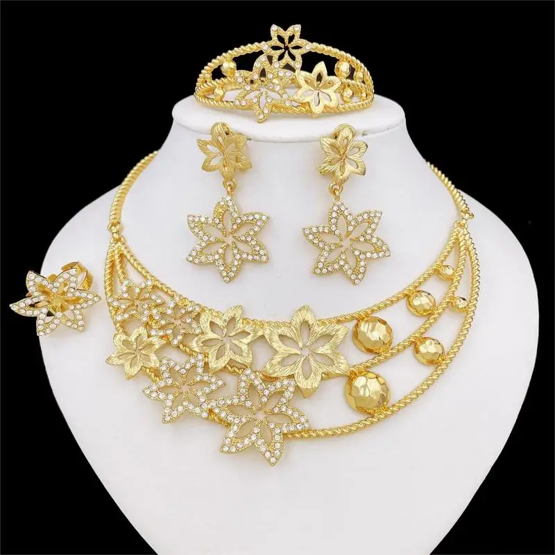 

Gold Plated Jewelry Set For Women Full Set Jewelry Luxury Design Necklace Earrings Bracelet Ring Nigeria Trending Good Quality