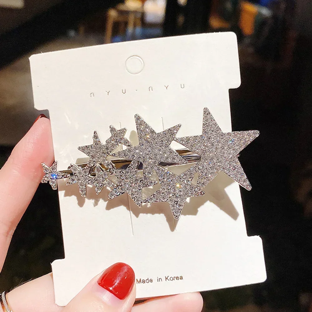 Jepit Rambut Bintang Pentagram Berlian Imitasi Fashion Anak Perempuan untuk Jepit Rambut Wanita Jepit Rambut Berkilau Hiasan Kepala Jepit Rambut Duckbill