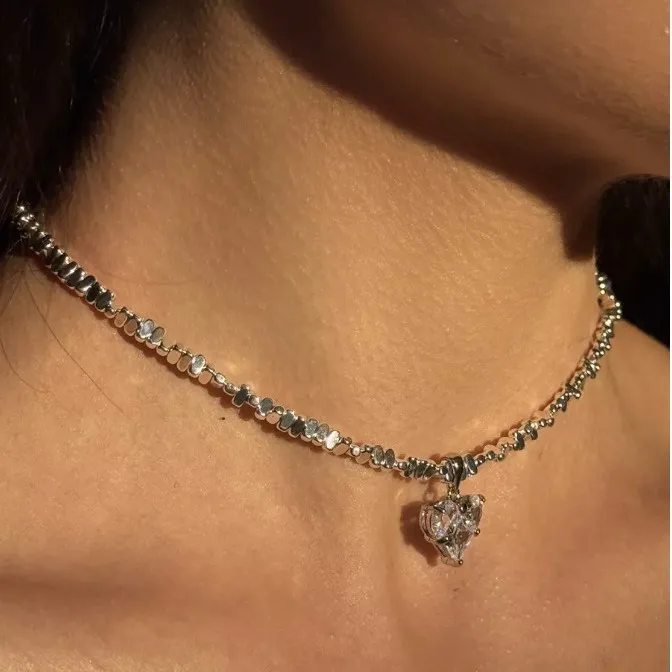 New Crystal Mixed Choker Necklace Women Heart Pendant Chain Colar Necklace Woman Jewlery Gift