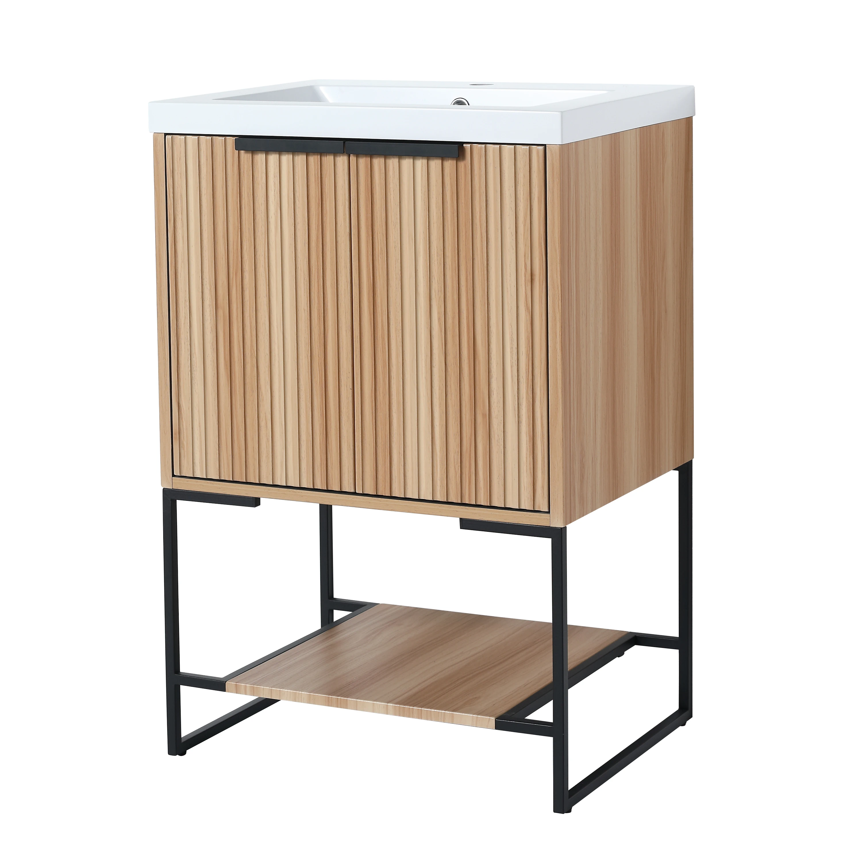 

24 Inch Freestanding Bathroom Vanity with Resin Basin, Easy Installation and Maintenance