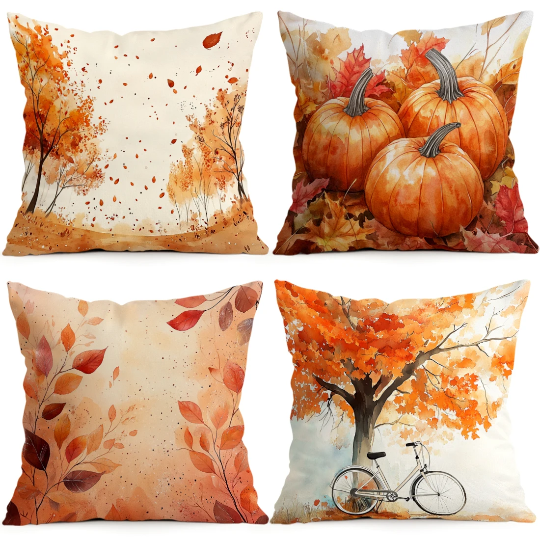Autumn Maple Leaves Watercolor Painting Cushions Pillowcase Polyester Cushion Cover Throw Pillow Pillowcover Home Car Sofa Decor