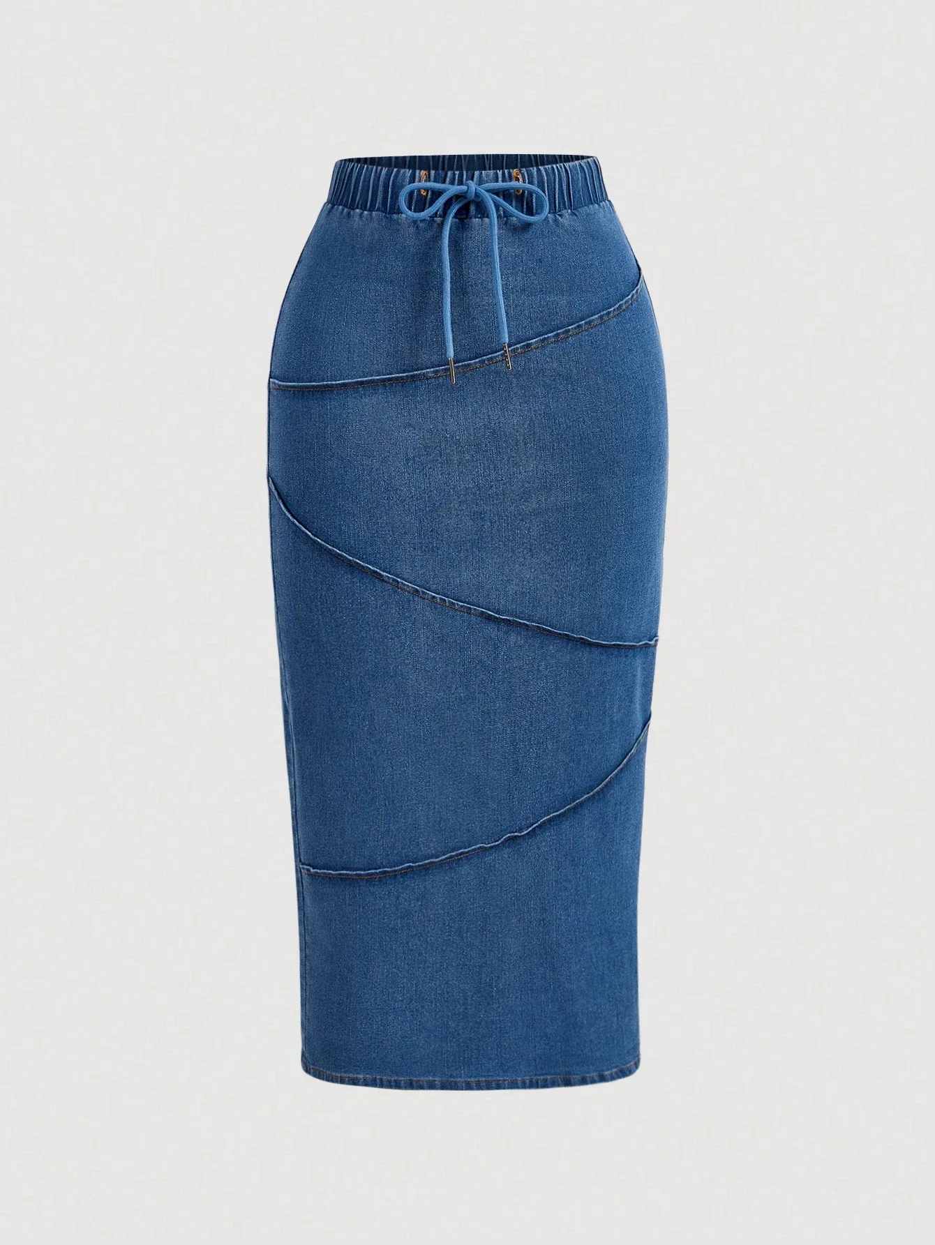 

Women Casual Denim Pencil Skirt With Drawstring Waist