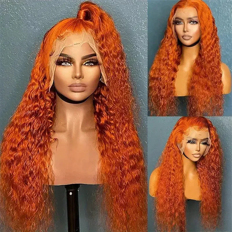 

Orange Ginger 13x6 Curly Lace Front Human Hair Wigs 200 Density 13x4 Lace Frontal Wig For Women 32 Inch Deep Wave On Sale