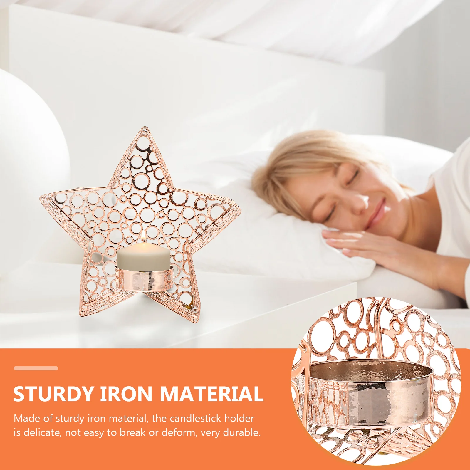 

Star Shape Iron Holder Desktop Candlestick Compact Stable Metal Candlestick Holder Tea Light Container Dining Table