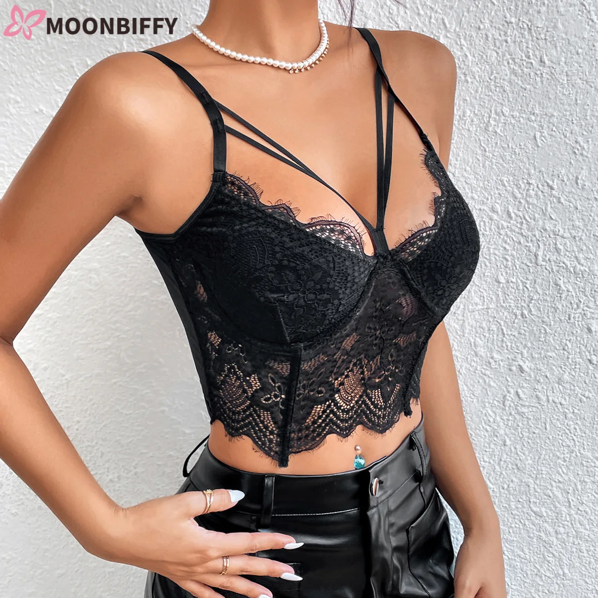 

Sexy Black Lace Tank Tops Casual Corset Top Woman Clothes Summer Halter Bustier Streetwear Vest Lingerie Slim Sleeveless Camis