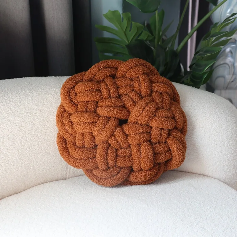 Nordic Simple Knotted Cushion Lamb Fleece Handmade Knotted Ball Throw Pillow Bedroom Office Sofa Cushion