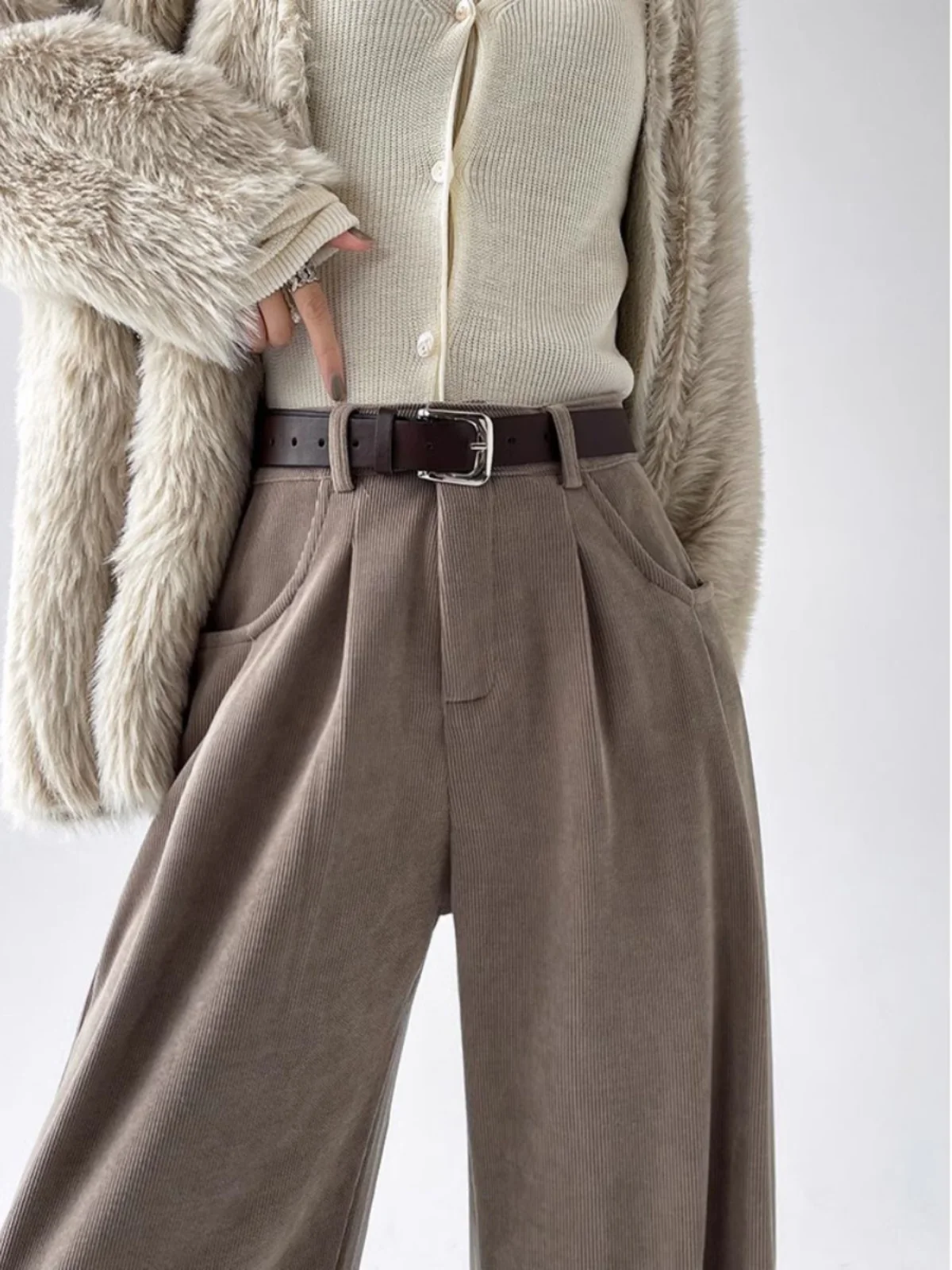 

Women's High Waist Wide Leg Pants Winter Fce Lined Velvet Drapey Straight Casual Suit Trousers Comfortable Commute Sle