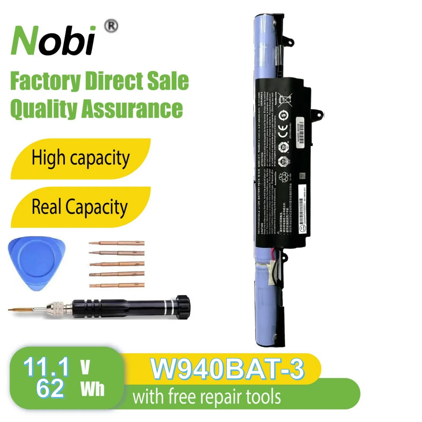 

Аккумулятор Nobi W940BAT-3 W940BAT-6 6-87-W940S-4274 для Clevo Premium Tv Xs3210 W940S W94LS W940 Series (62Wh-11.1V)