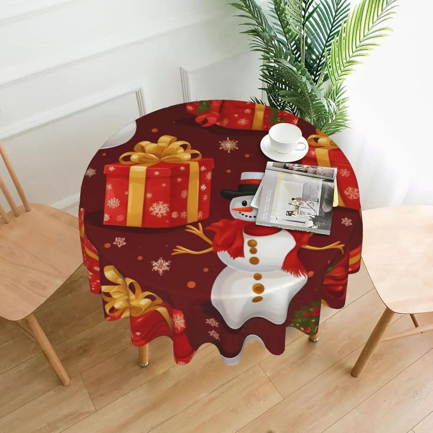 Merry Christmas Snowman Exquisite 60 Inch Round Tablecloth Ideal for Indoor Outdoor Dining Elevate Your Dining Ambience