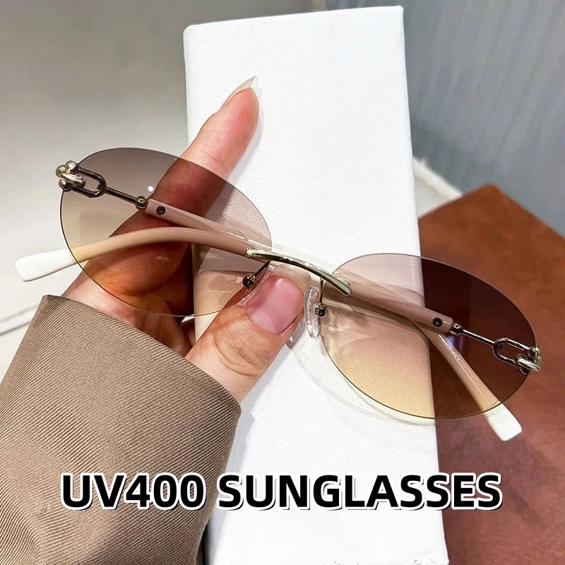 

Elliptical Frameless Cut Edge Sunglasses Women's High-end Personalized UV Resistant Glasses Essential for Outdoor Driving Travel