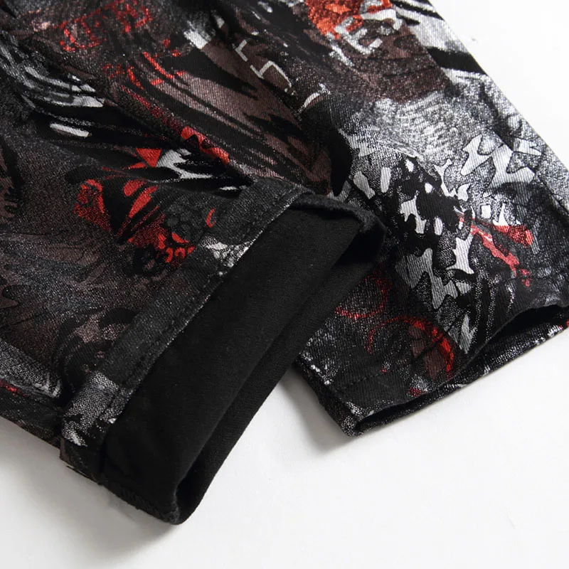 2025 رجل ربيع الخريف موضة ثلاثية الأبعاد جينز مطبوع الرجال الهيب هوب الشارع الشهير القطن الدنيم السراويل بنطلونات أوم الذكور الكتابة على الجدران بنطلون #5