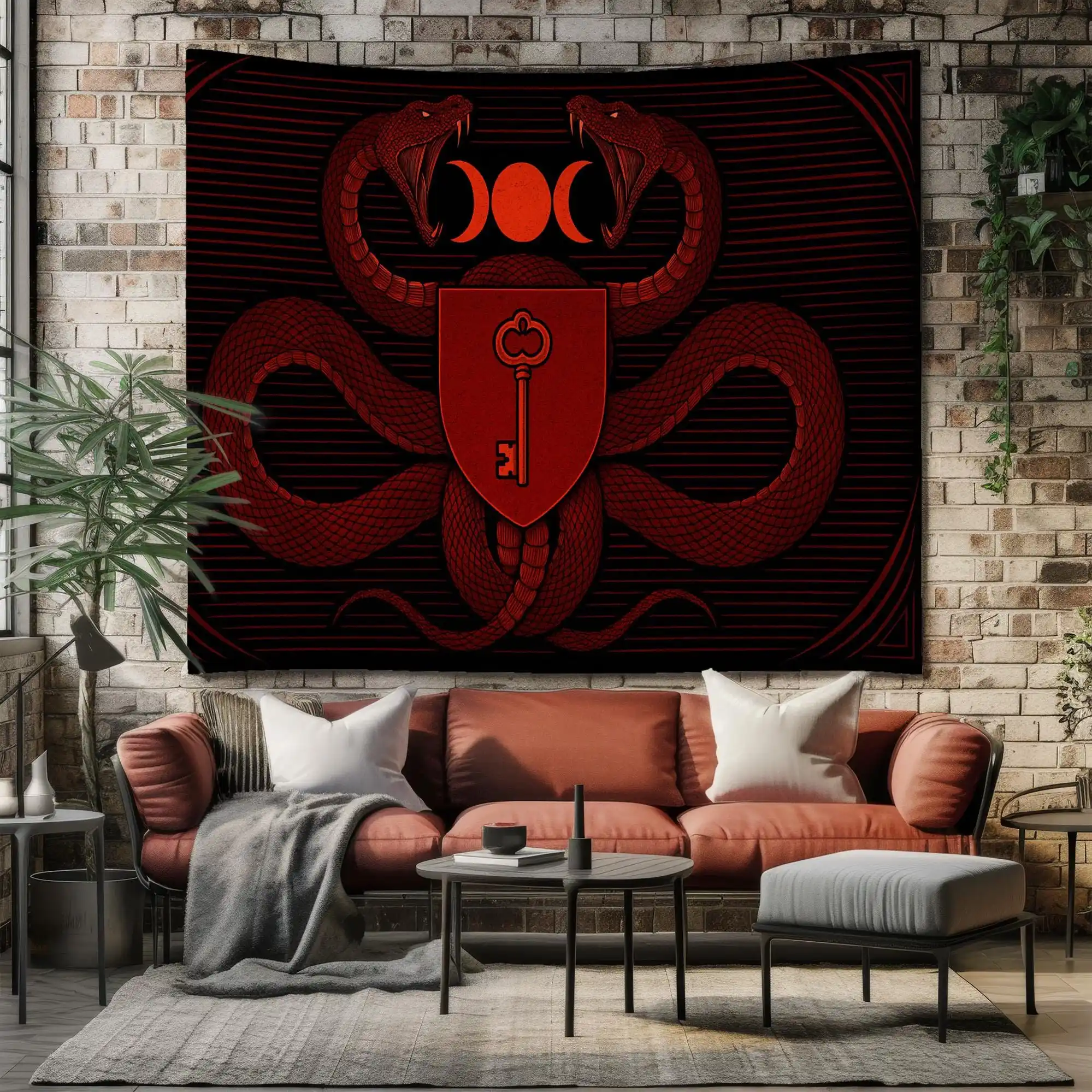 Large Red Serpent Goddess Wall Tapestry Bohemian Witchy Mystical Decor for Bedroom Living Room Gothic Art