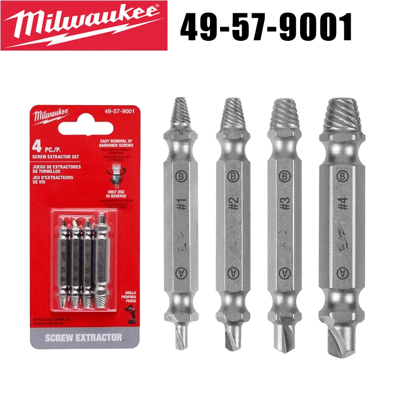 Milwaukee 49-57-9001 4PC M2 Steel Screw Extractor Set High Speed Steel Power Tool Accessories