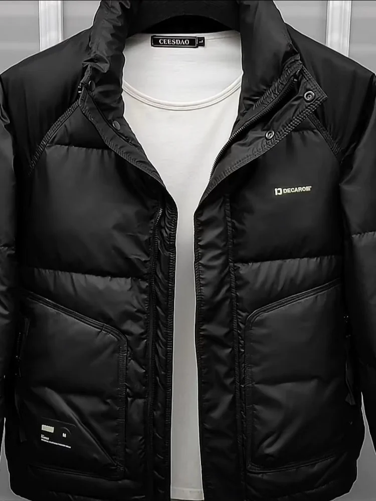 

Winter Thiened Stand Collar down Cotton Jaet Men's ort Casual Warm Outerwear Youth Faion Stand Fit Zipper Decor