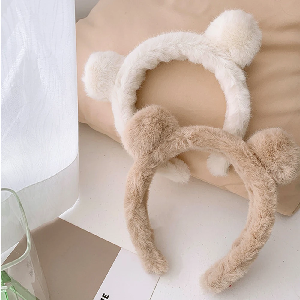 Cute Plush Bear Ears Hairband Bear Ear Makeup Headband Women Girl Head Band Hair Hoop Accessories Cartoon Christmas DIY Elegant